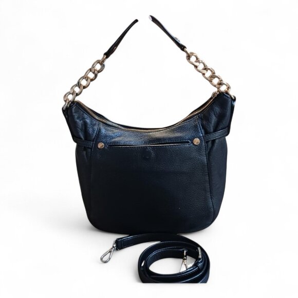 Michael Kors Convertible Black Pebbled Leather Tote / Crossbody Bag/ Gold Chain - Picture 9 of 10